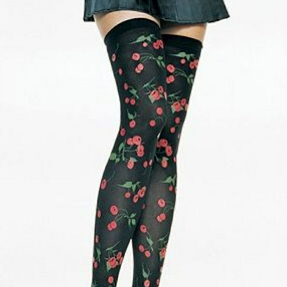 Cherry Thigh Highs Black Stockings
